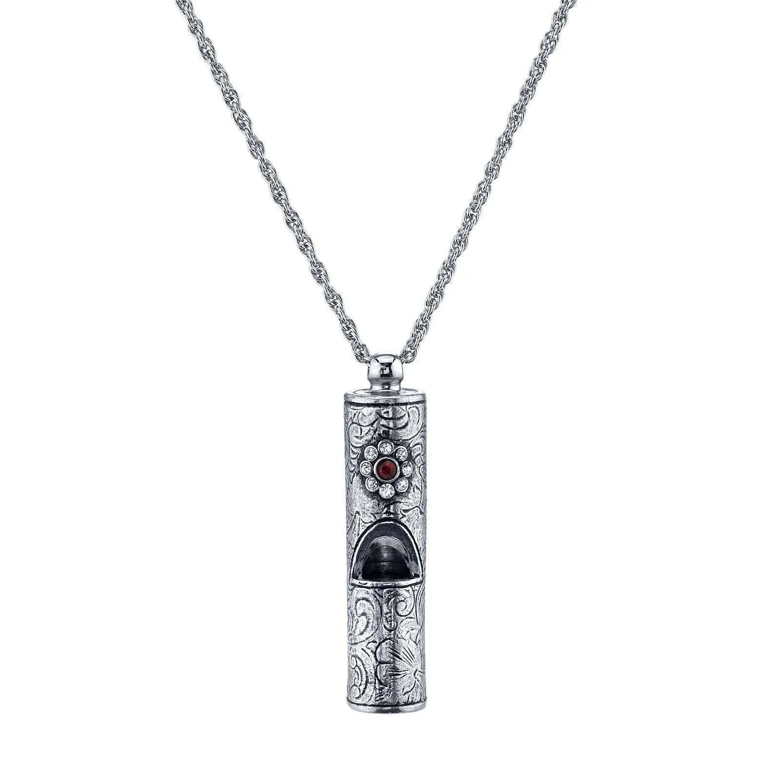 1928 Jewelry Antiqued Pewter Whistle With Flower Necklace 28" 1928 Jewelry