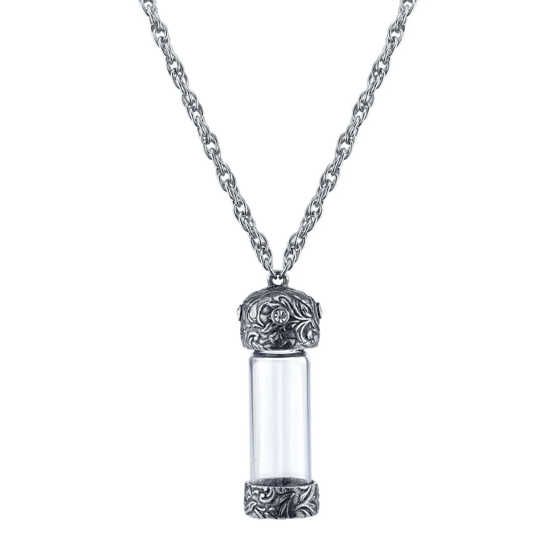 1928 Jewelry Antiqued Vine & Crystal Glass Vial Necklace 30" 1928 Jewelry