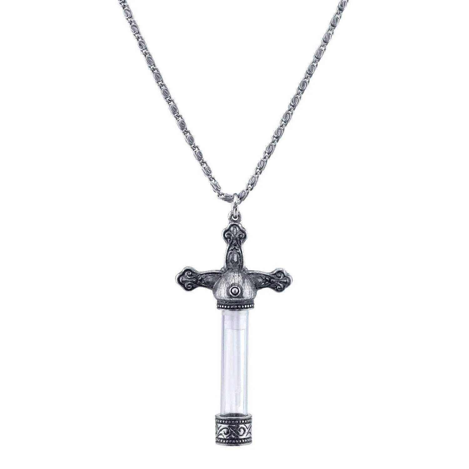 1928 Jewelry Antiqued Vintage Style Cross Glass Vial Necklace 30" 1928 Jewelry