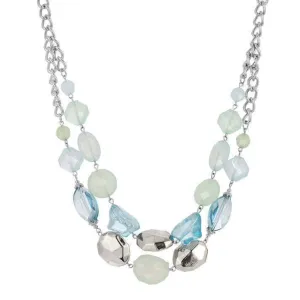 1928 Jewelry Aqua And Mint Green Faceted Beaded 2-Row Necklace 18"   3" Extender 1928 Jewelry