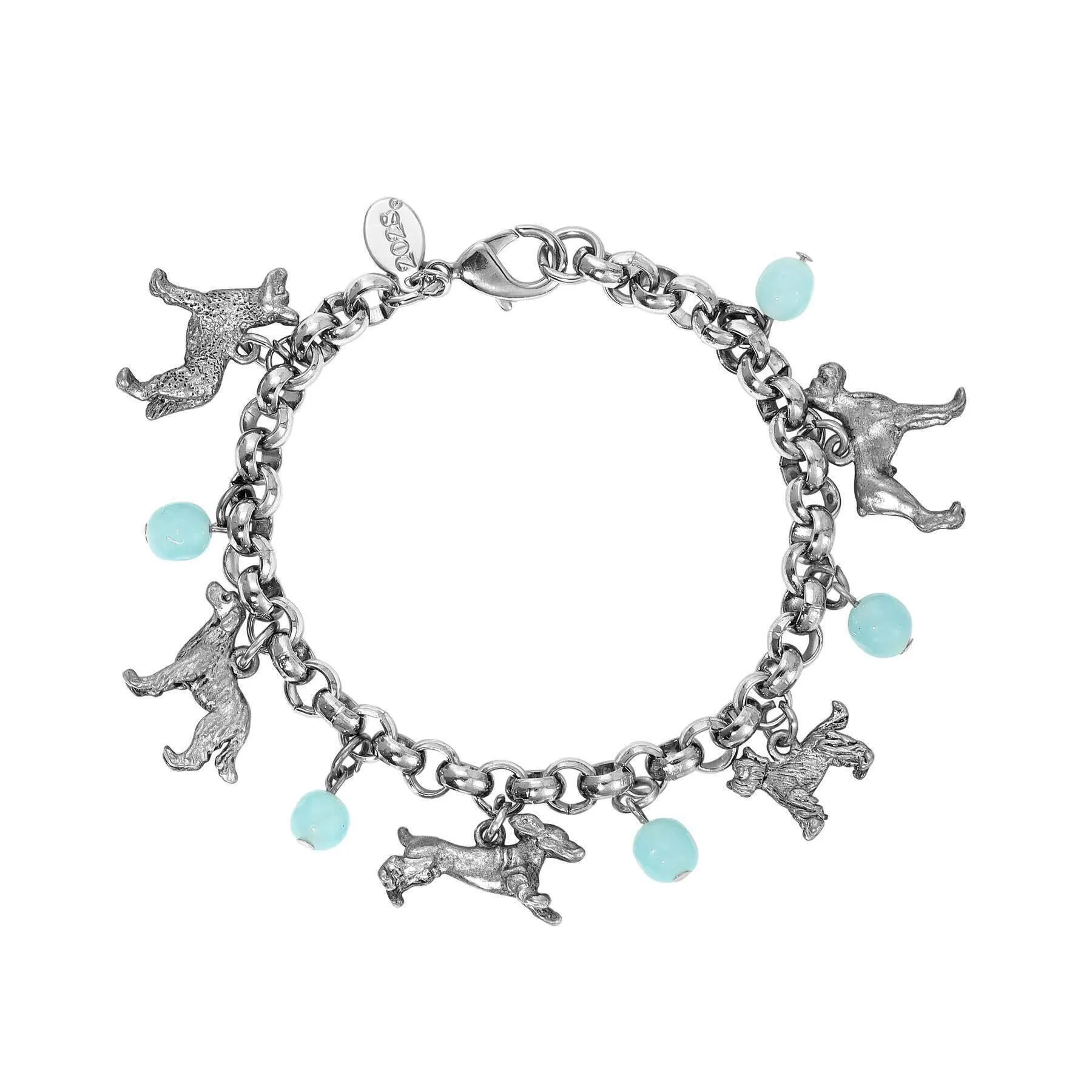 1928 Jewelry Aqua Blue Baroque Glass Beaded Canine Charm Bracelet 1928 Jewelry