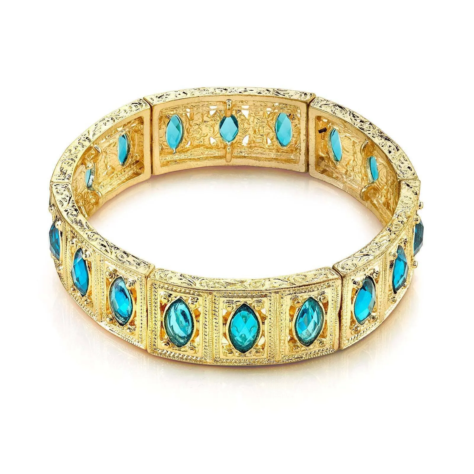 1928 Jewelry Aqua Blue Navette Stone Stretch Bracelet 1928 Jewelry
