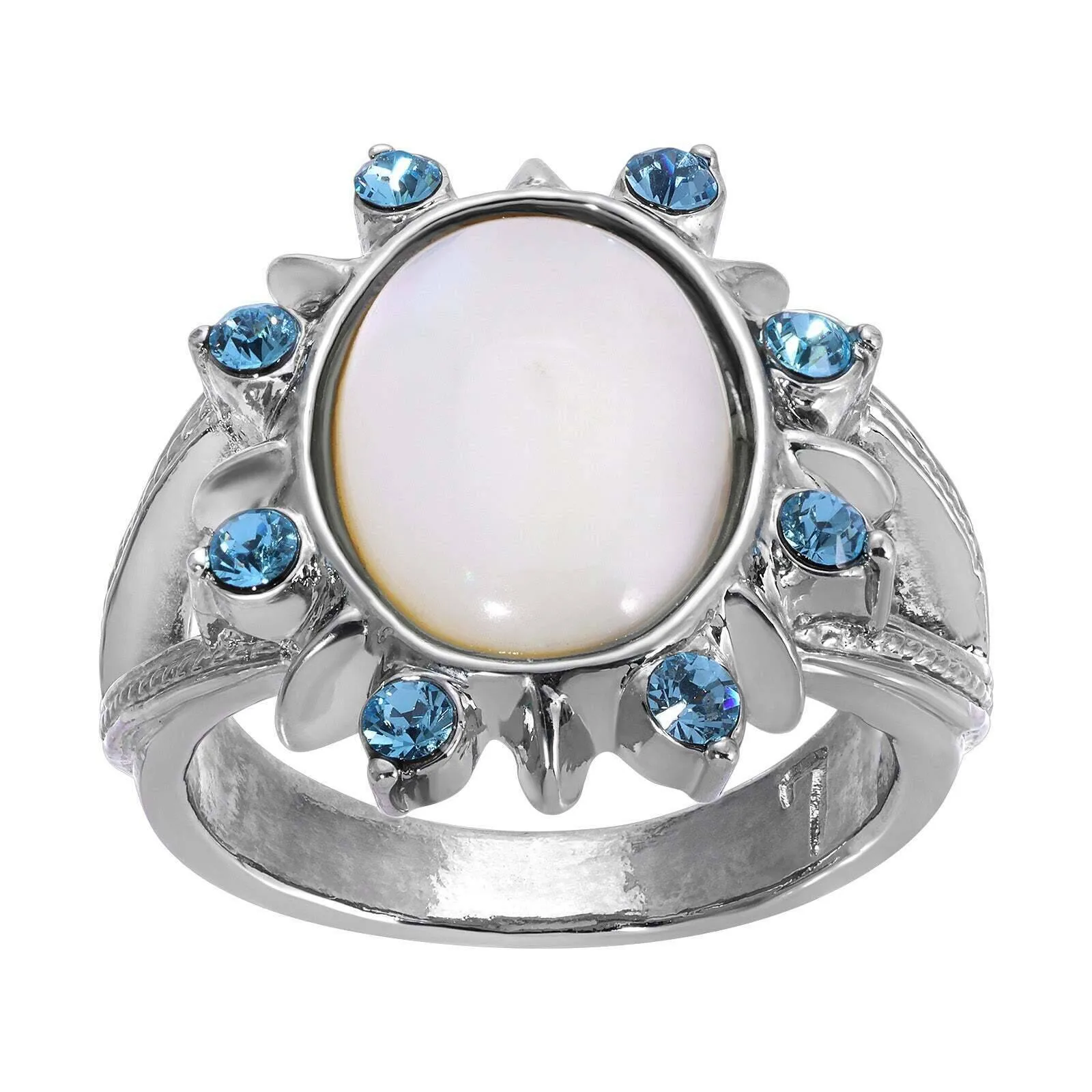 1928 Jewelry Aquamarine Crystal Crystal Mother Of Pearl Ring Size 7 1928 Jewelry