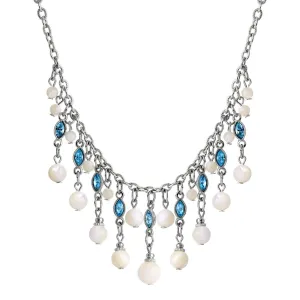 1928 Jewelry Aquamarine Crystal Mother Of Pearl Bib Necklace 16"   3" Extender 1928 Jewelry