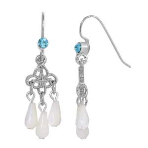 1928 Jewelry Aquamarine Crystal Mother Of Pearl Chandelier Earrings 1928 Jewelry