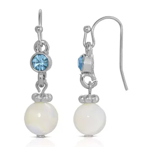 1928 Jewelry Aquamarine Crystal Mother Of Pearl Dangle Earrings 1928 Jewelry
