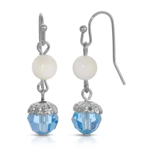 1928 Jewelry Aquamarine Crystal Mother Of Pearl Drop Bead Earrings 1928 Jewelry