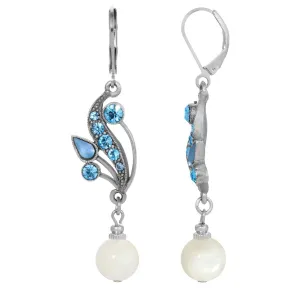 1928 Jewelry Aquamarine Crystal Mother Of Pearl Drop Earrings 1928 Jewelry