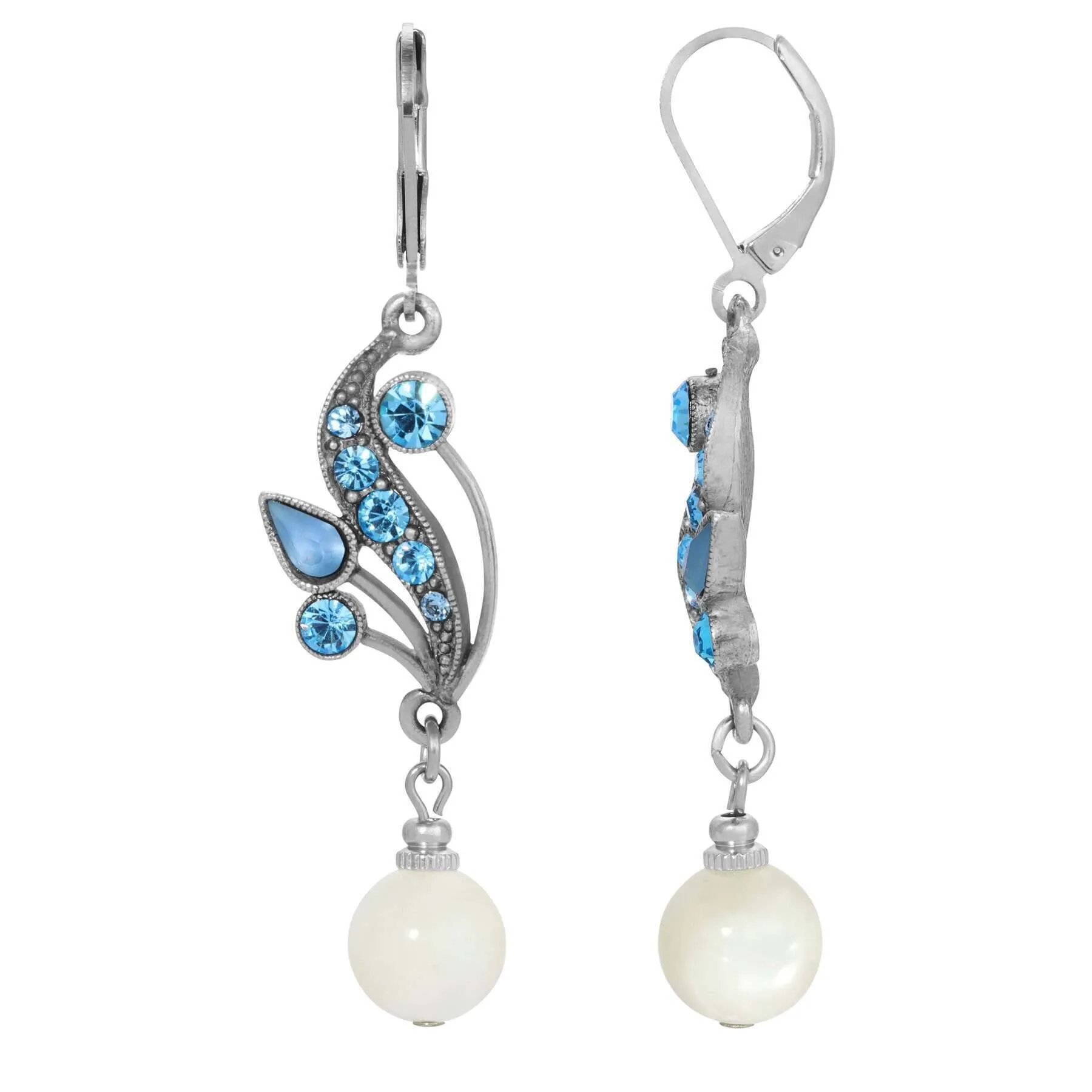 1928 Jewelry Aquamarine Crystal Mother Of Pearl Drop Earrings 1928 Jewelry