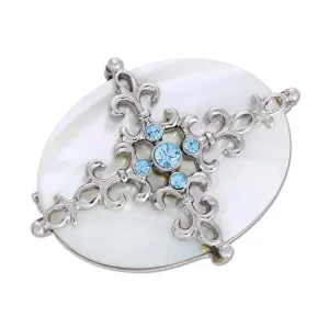 1928 Jewelry Aquamarine Crystal Mother Of Pearl Filigree Pin 1928 Jewelry