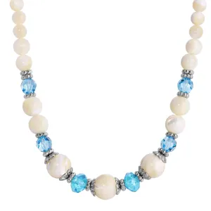 1928 Jewelry Aquamarine Crystal Mother Of Pearl Necklace 15"   3" Extender 1928 Jewelry