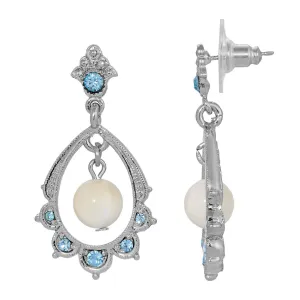 1928 Jewelry Aquamarine Crystal Mother Of Pearl Oval Post Drop Earrings 1928 Jewelry