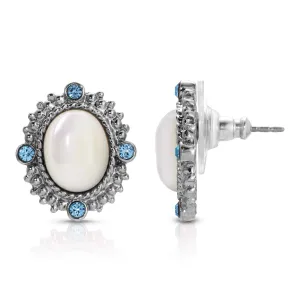 1928 Jewelry Aquamarine Crystal Mother Of Pearl Post Earrings 1928 Jewelry