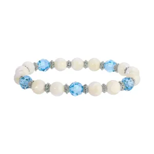 1928 Jewelry Aquamarine Crystal Mother Of Pearl Stretch Bracelet 1928 Jewelry