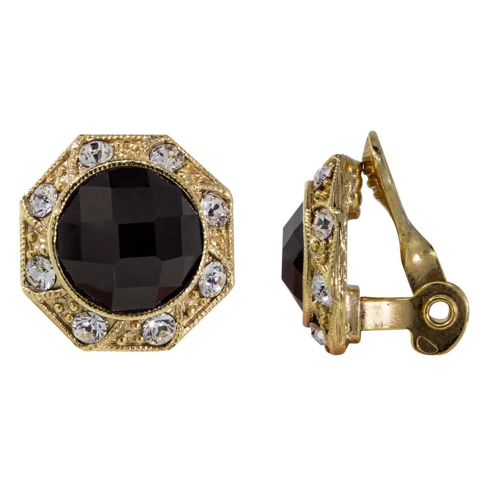 1928 Jewelry Art Deco Style Crystal Round Button Clip On Earrings 1928 Jewelry