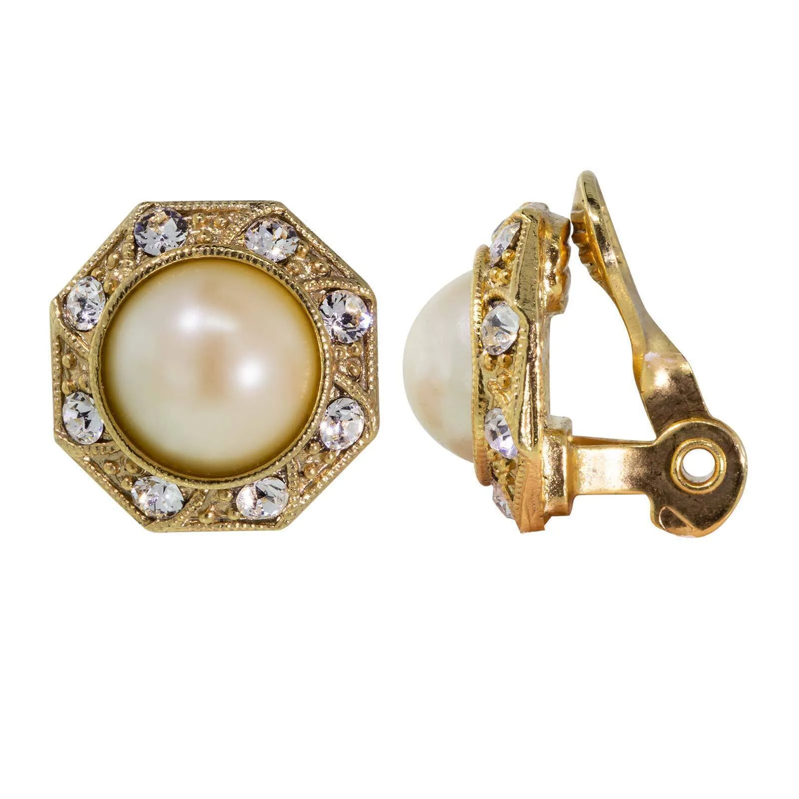1928 Jewelry Art Deco Style Crystal Round Button Clip On Earrings 1928 Jewelry