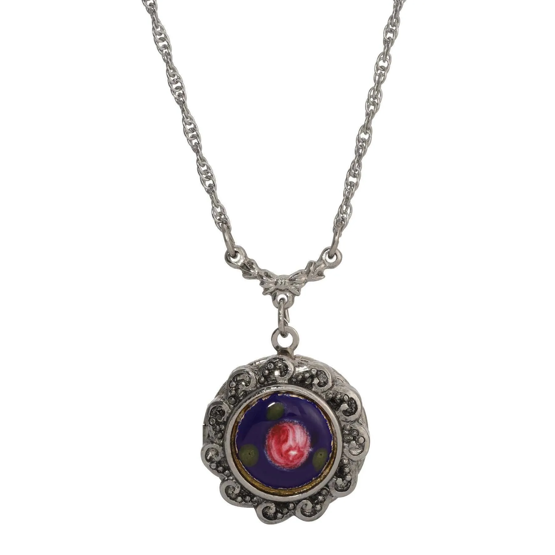 1928 Jewelry Artisan Pink Rosebud Locket Necklace 16"   3" Extension 1928 Jewelry