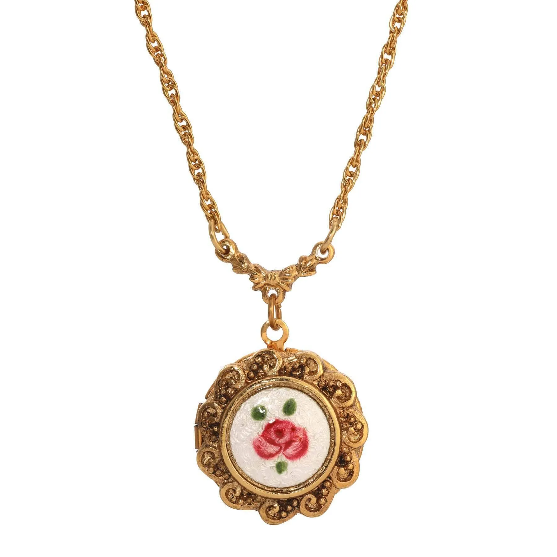1928 Jewelry Artisan Pink Rosebud Locket Necklace 16"   3" Extension 1928 Jewelry