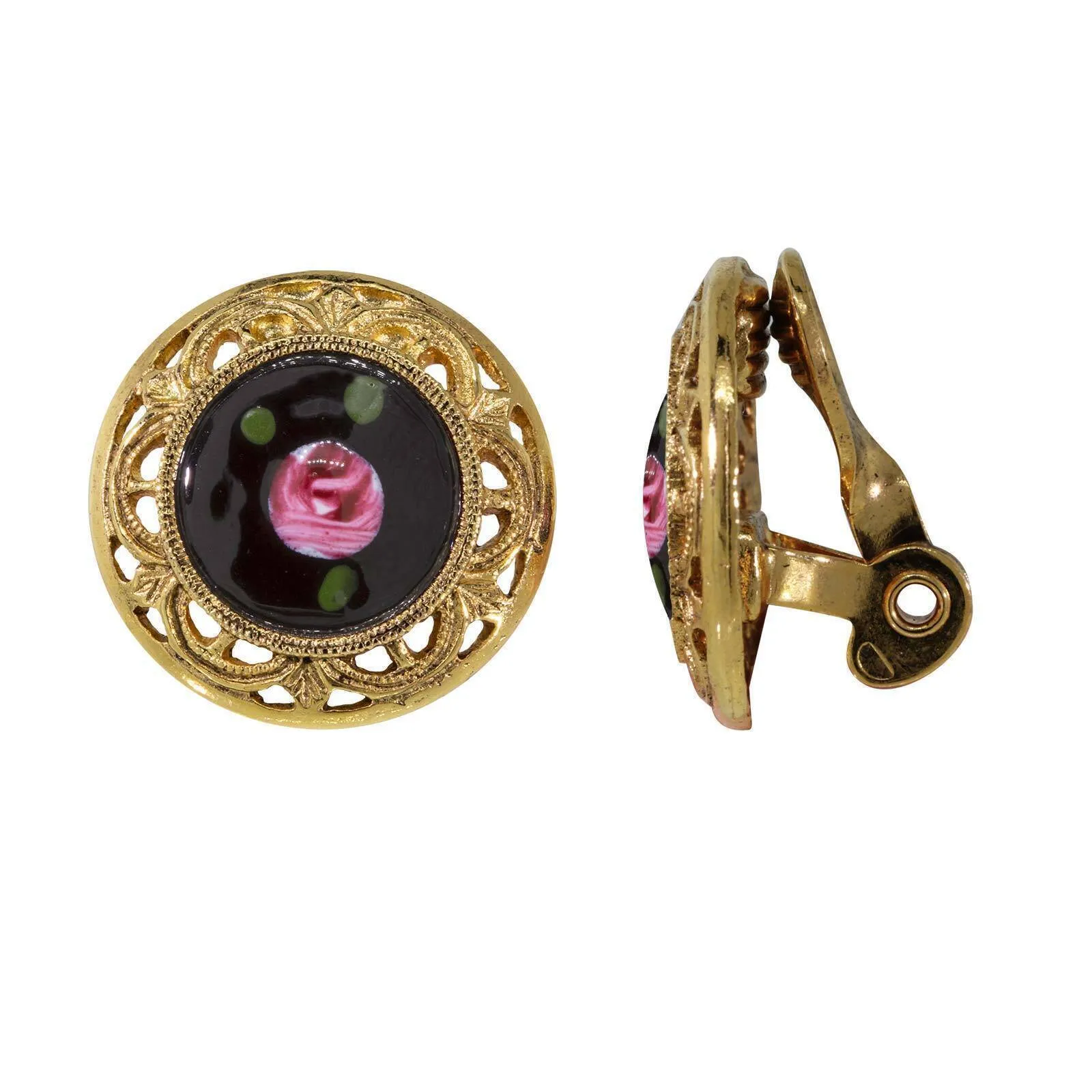 1928 Jewelry Artisan Pink Rosebud Round Clip On Earrings 1928 Jewelry
