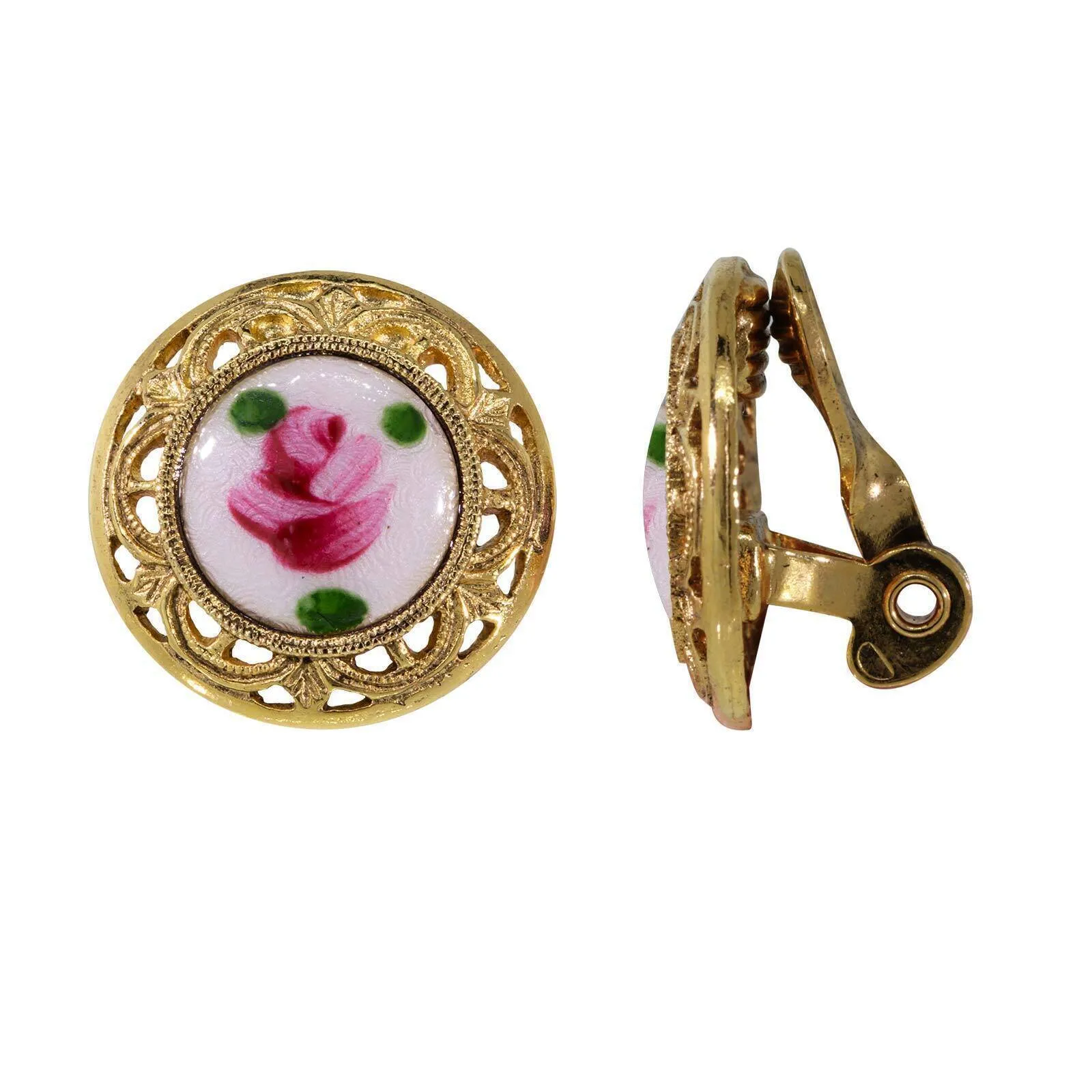1928 Jewelry Artisan Pink Rosebud Round Clip On Earrings 1928 Jewelry