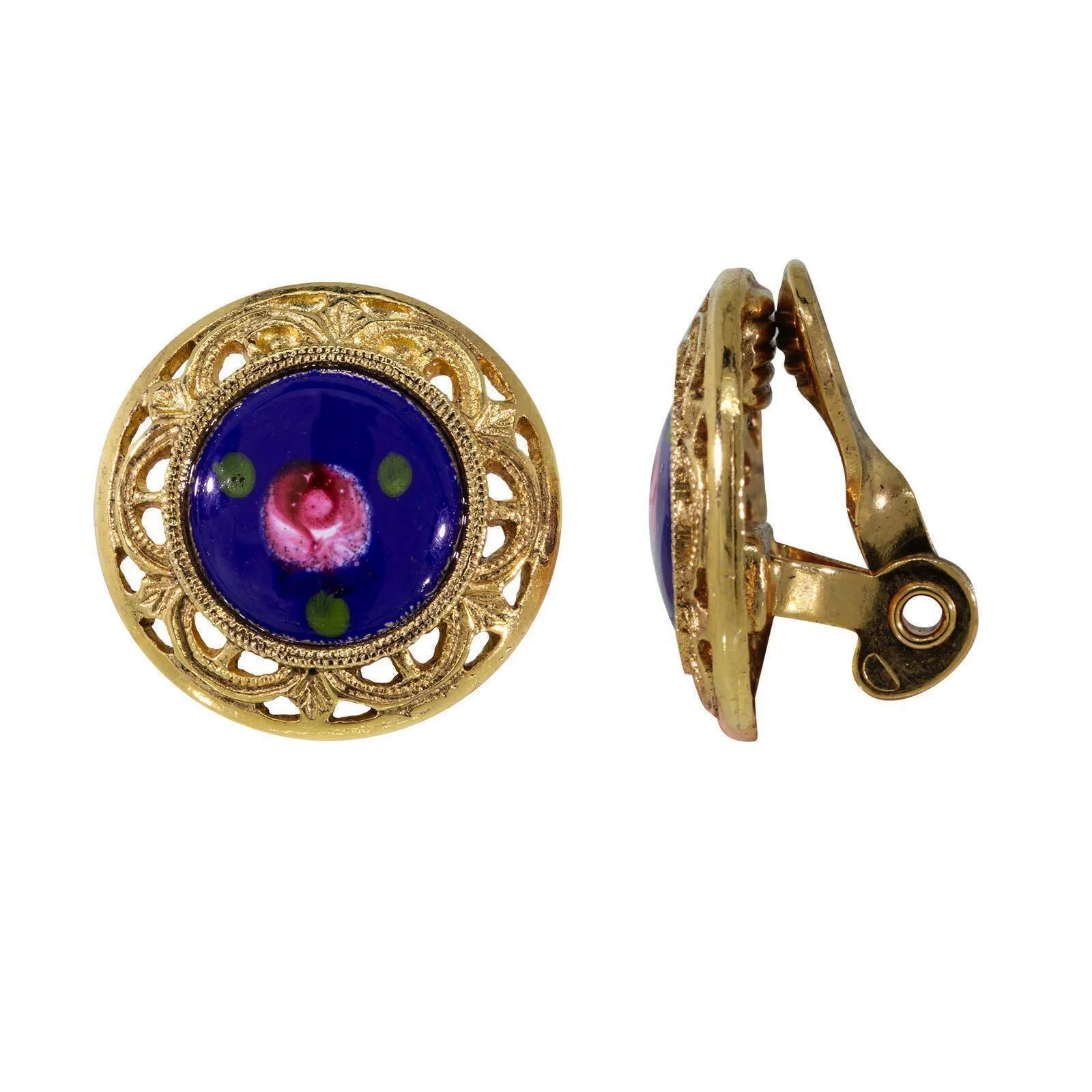 1928 Jewelry Artisan Pink Rosebud Round Clip On Earrings 1928 Jewelry