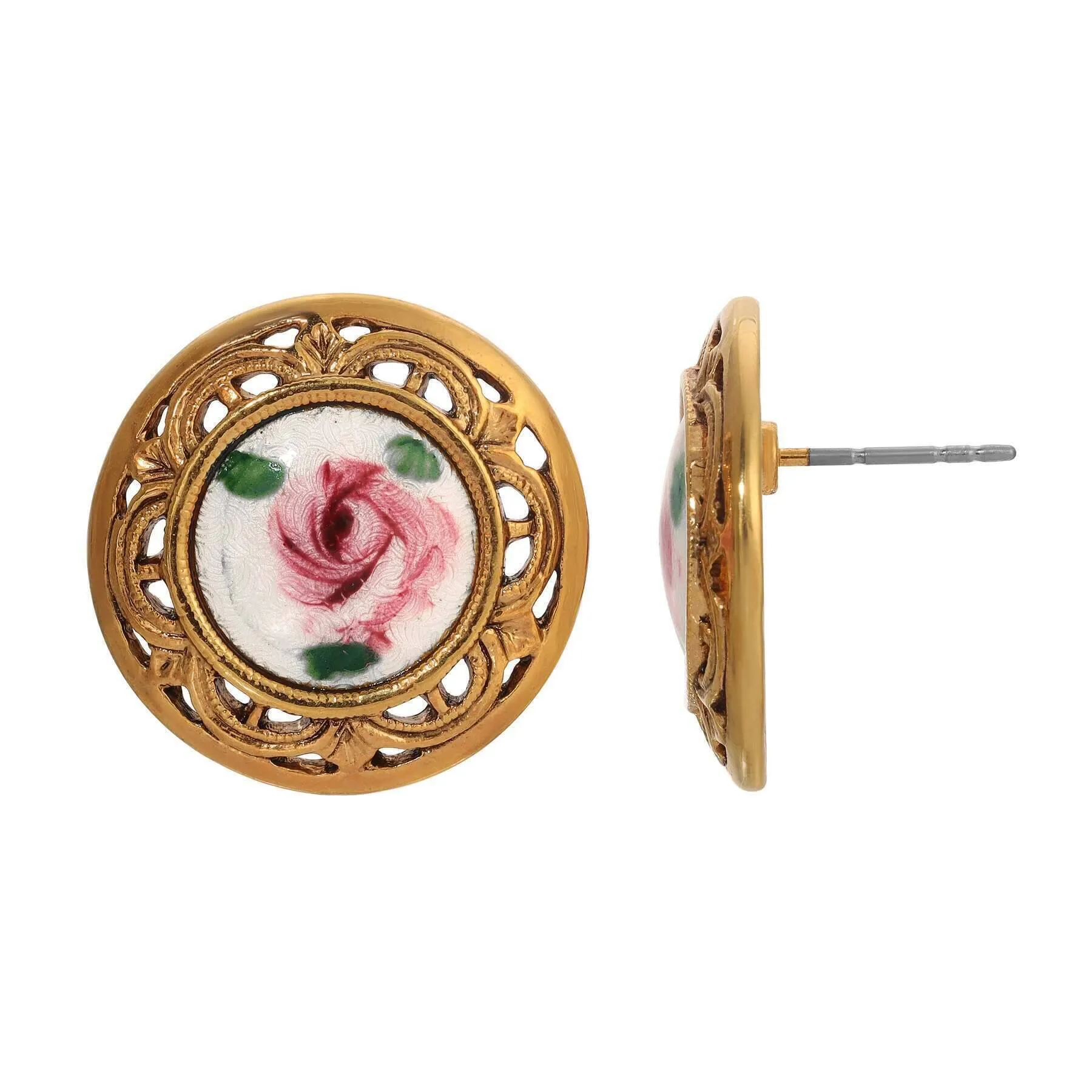 1928 Jewelry Artisan Pink Rosebud Round Stud Earrings 1928 Jewelry