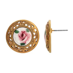 1928 Jewelry Artisan Pink Rosebud Round Stud Earrings 1928 Jewelry