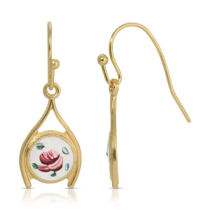 1928 Jewelry Artisan Pink Rosebud Wishbone Drop Earrings 1928 Jewelry