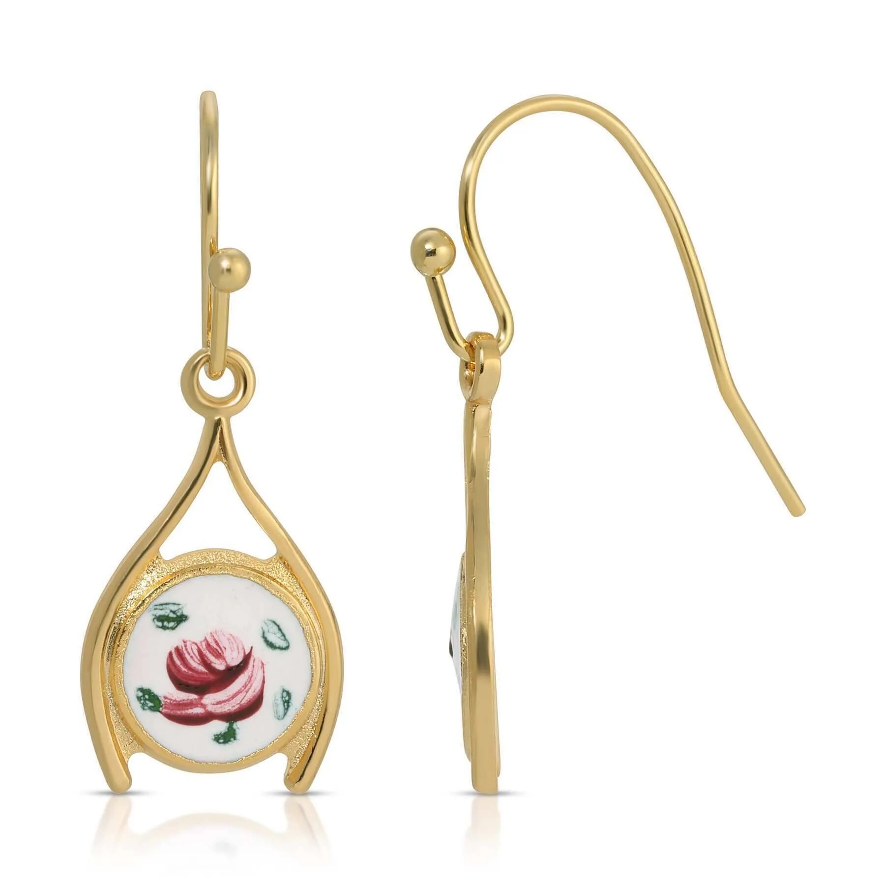 1928 Jewelry Artisan Pink Rosebud Wishbone Drop Earrings 1928 Jewelry