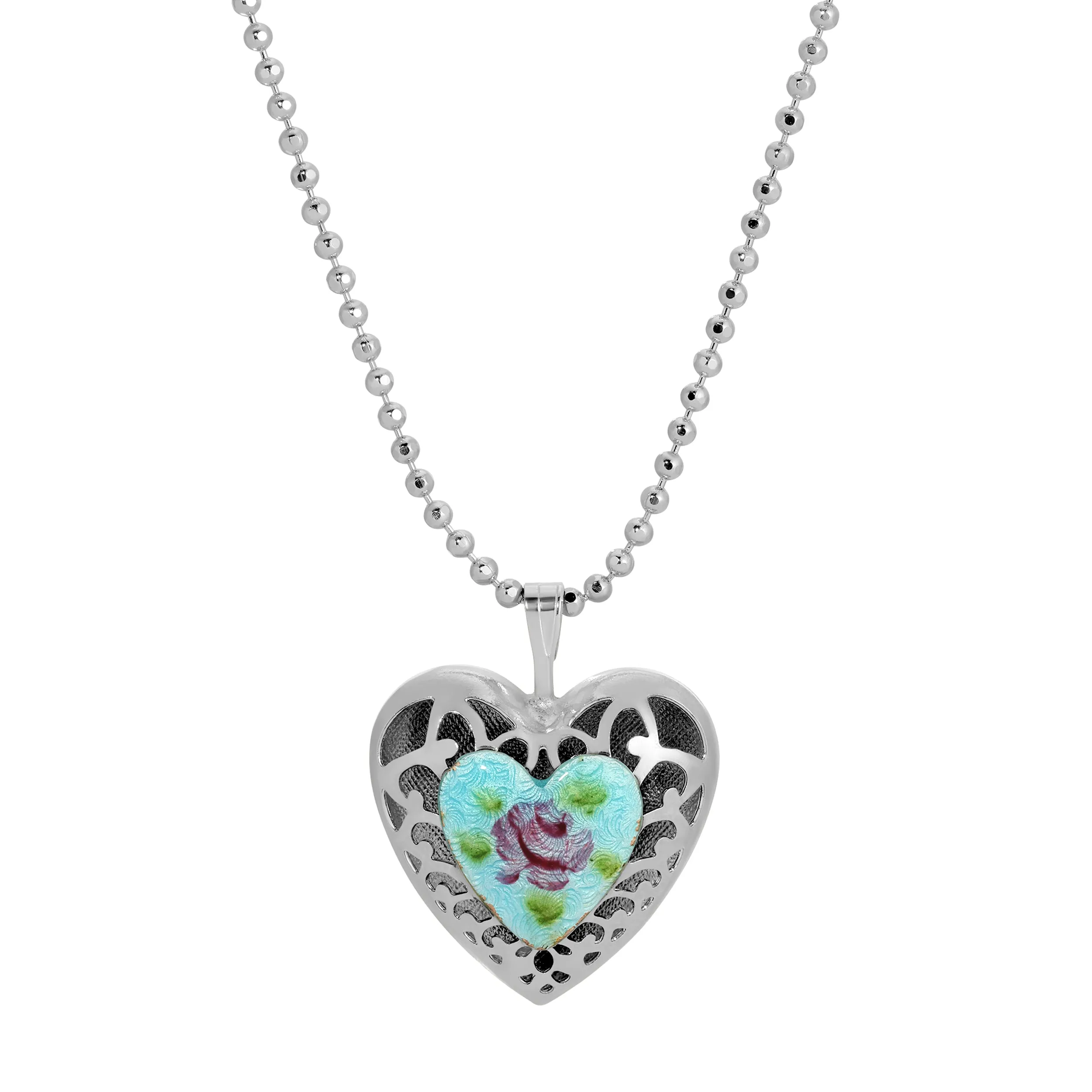 1928 Jewelry Artisan Red Rose Heart Pendant Necklace 18" 1928 Jewelry