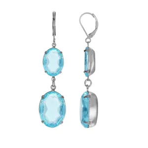 1928 Jewelry Atlantis Aqua Blue Oval Glass Crystal Dangling Earrings 1928 Jewelry