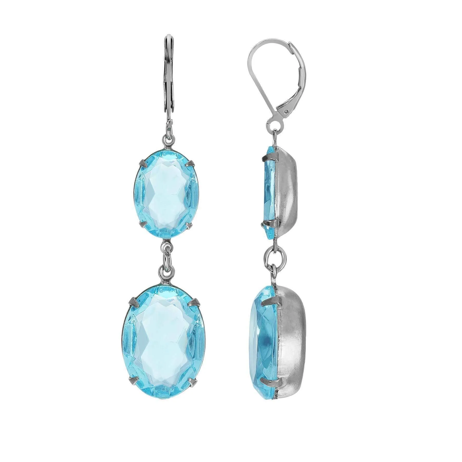 1928 Jewelry Atlantis Aqua Blue Oval Glass Crystal Dangling Earrings 1928 Jewelry