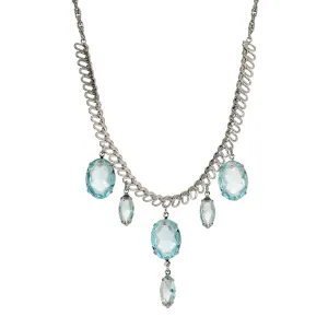 1928 Jewelry Atlantis Aqua Blue Oval Glass Crystal Drop Necklace 16"   3" Extension 1928 Jewelry