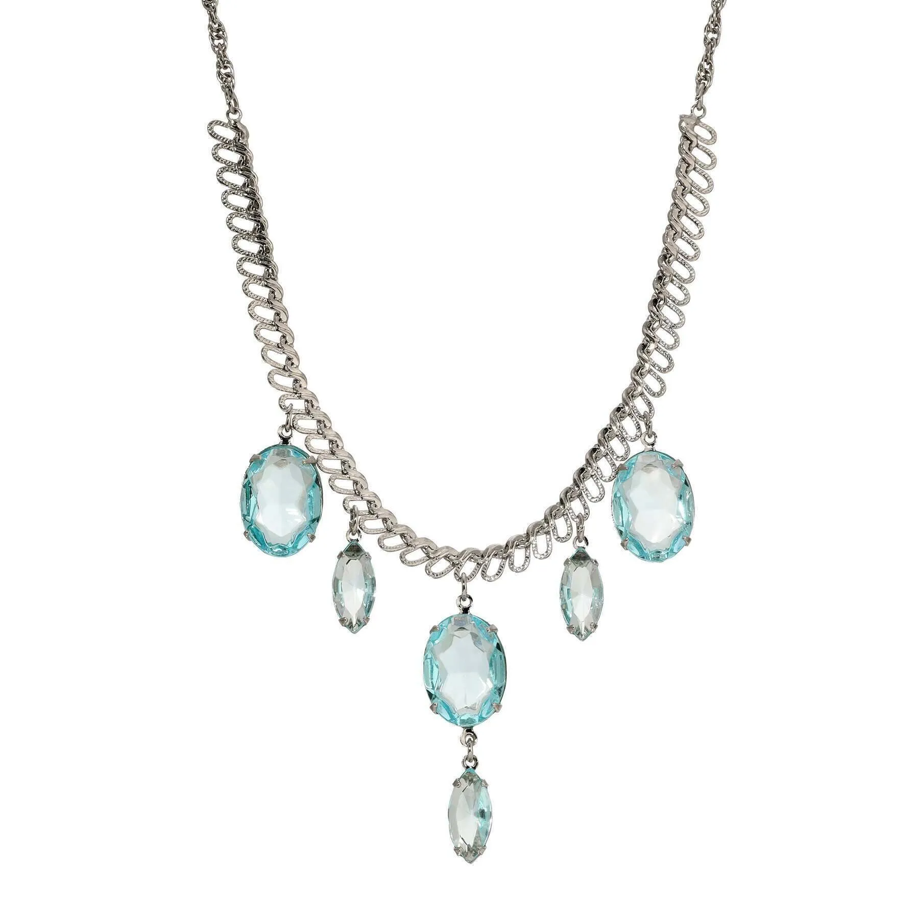 1928 Jewelry Atlantis Aqua Blue Oval Glass Crystal Drop Necklace 16"   3" Extension 1928 Jewelry