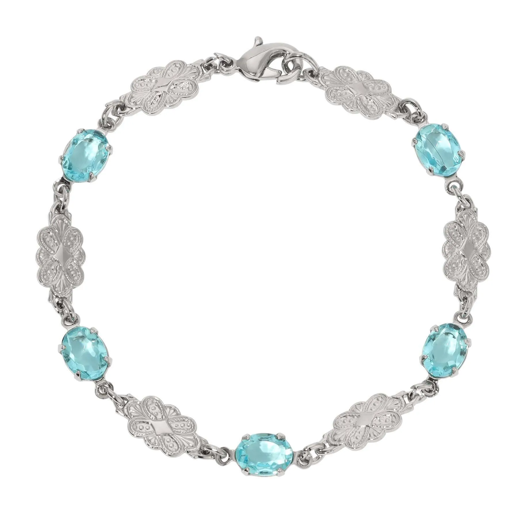 1928 Jewelry Atlantis Aqua Blue Oval Glass Crystal Link Bracelet 1928 Jewelry
