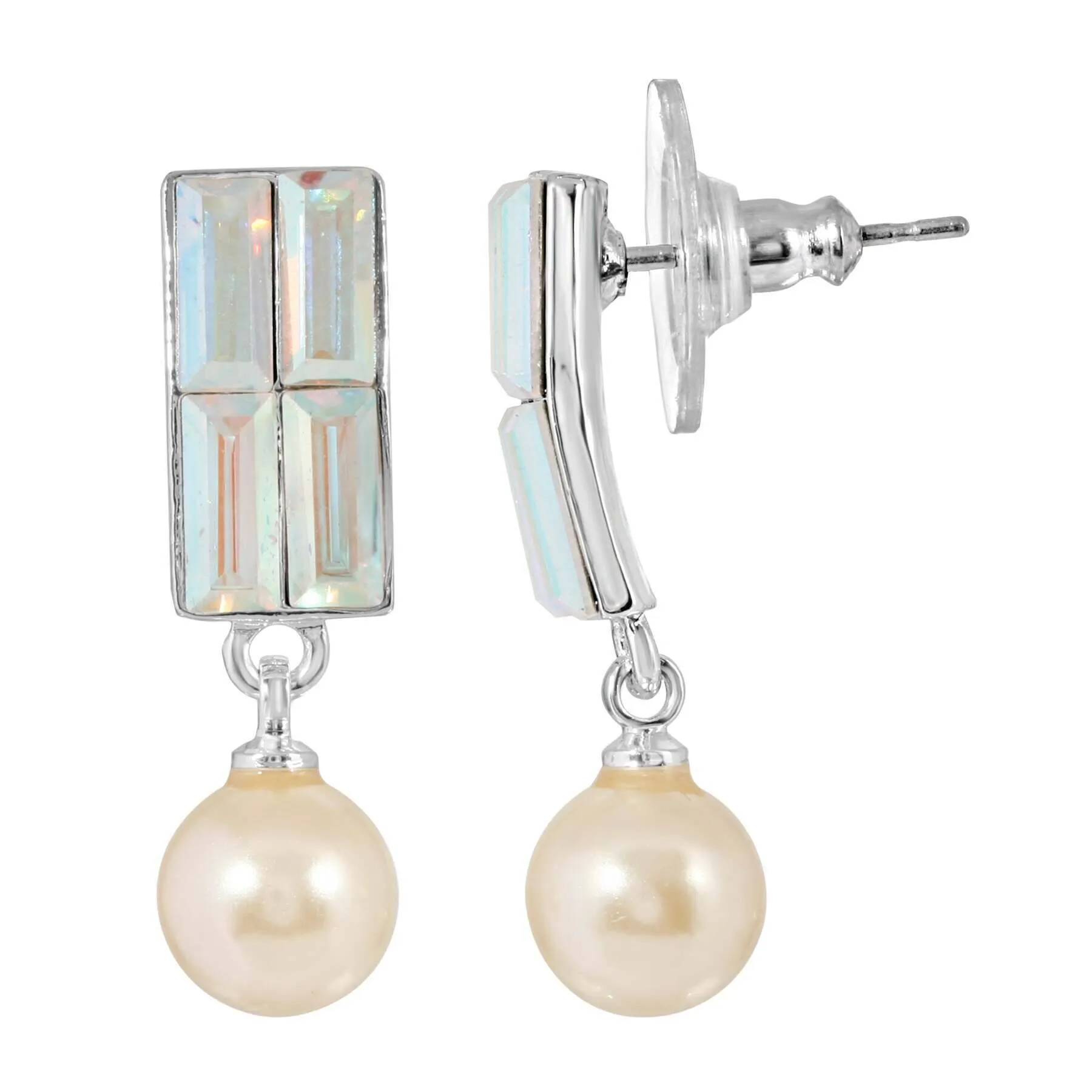 1928 Jewelry Aurore Boreale Crystal & Faux Pearl Drop Earrings 1928 Jewelry