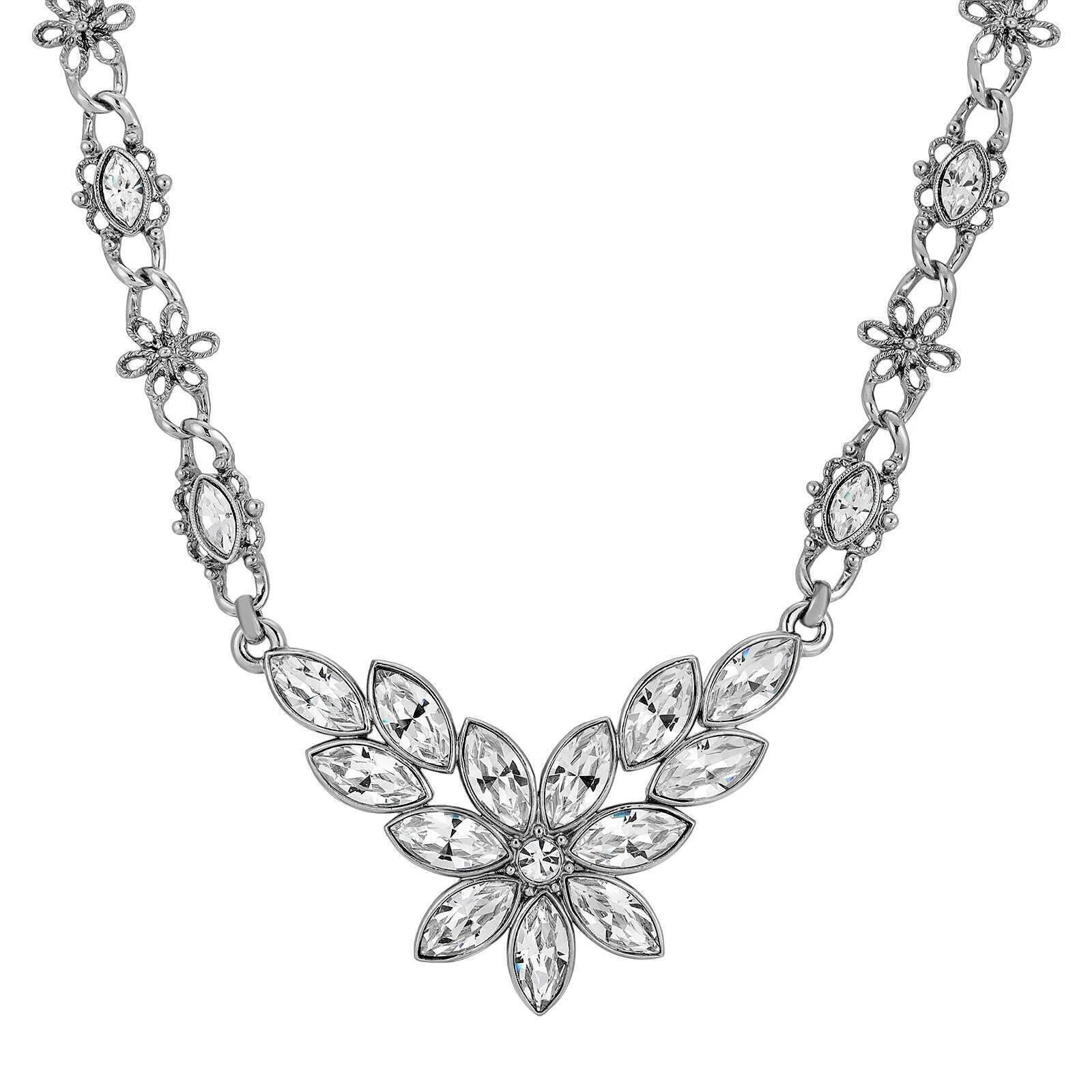 1928 Jewelry Austrian Crystal Flower Pendant Necklace 18"   3" Extender 1928 Jewelry