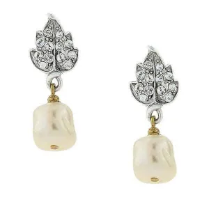 1928 Jewelry Austrian Crystal Leaf And Baroque Faux Pearl Drop Earrings 1928 Jewelry