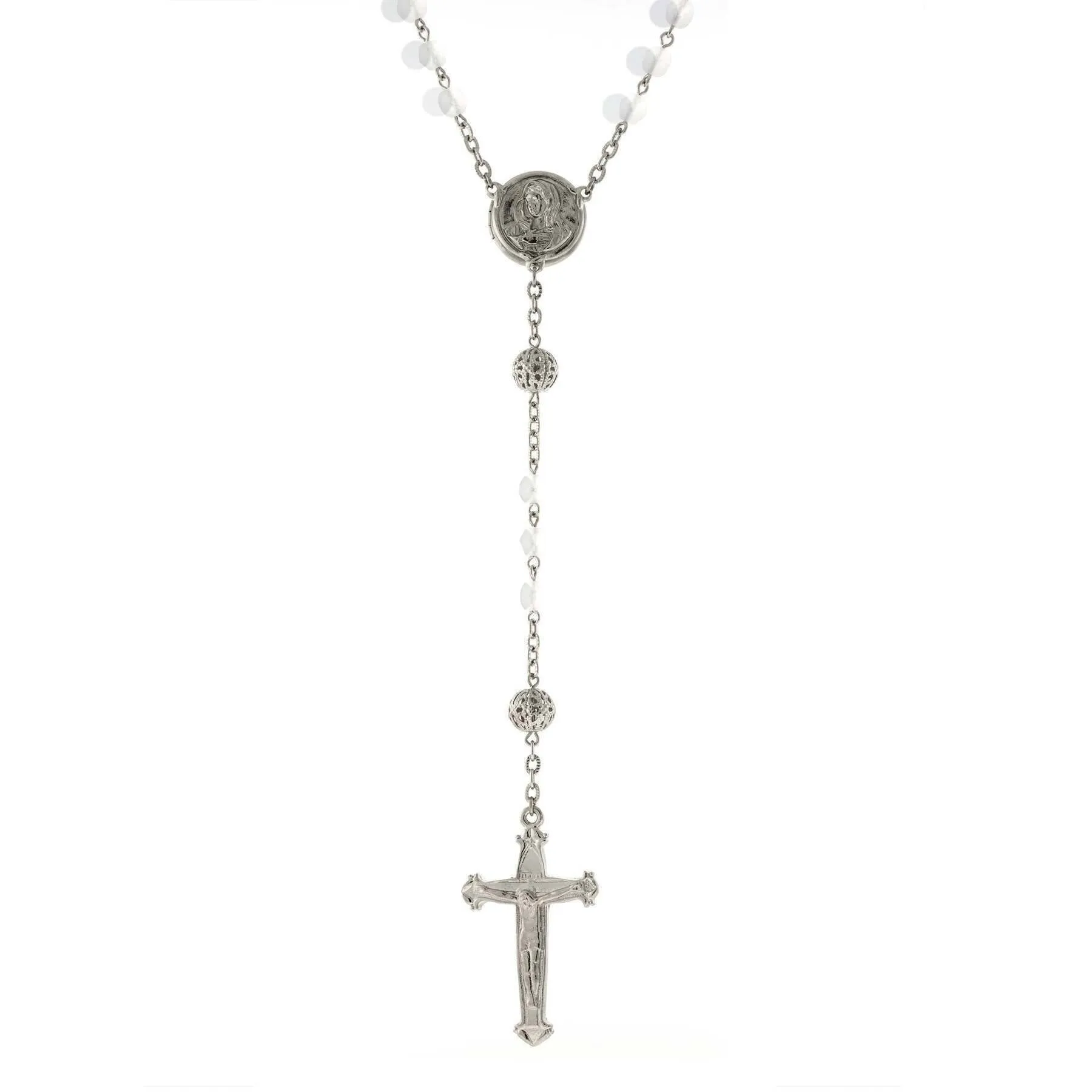 1928 Jewelry Beaded Crucifix With Mary Locket Necklace Rosary 1928 Jewelry