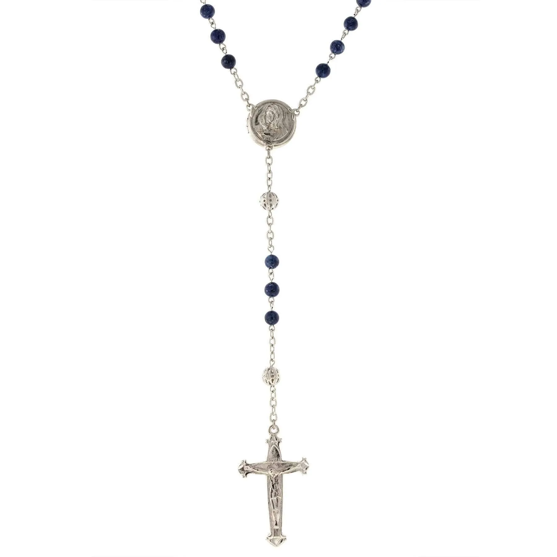 1928 Jewelry Beaded Crucifix With Mary Locket Necklace Rosary 1928 Jewelry