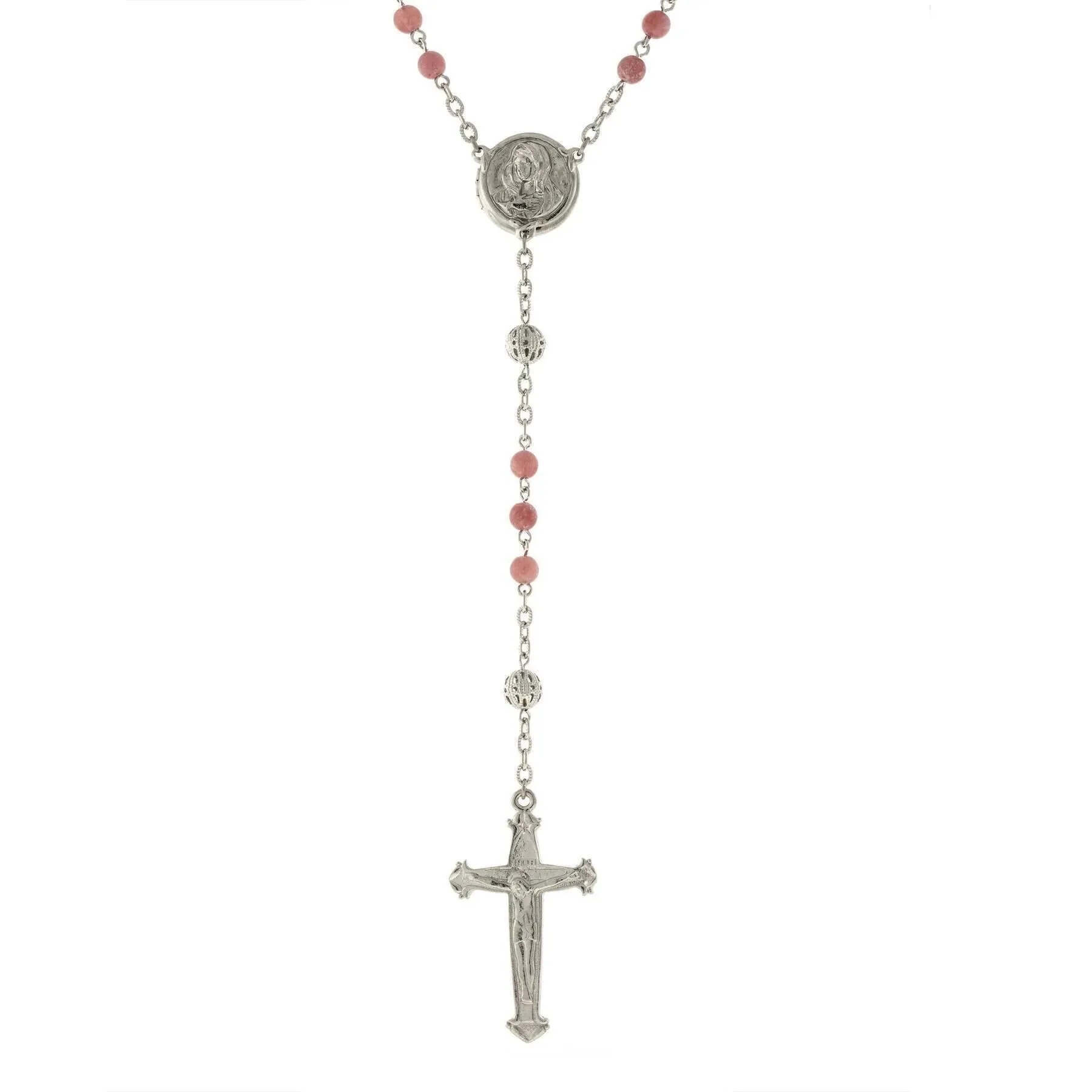 1928 Jewelry Beaded Crucifix With Mary Locket Necklace Rosary 1928 Jewelry