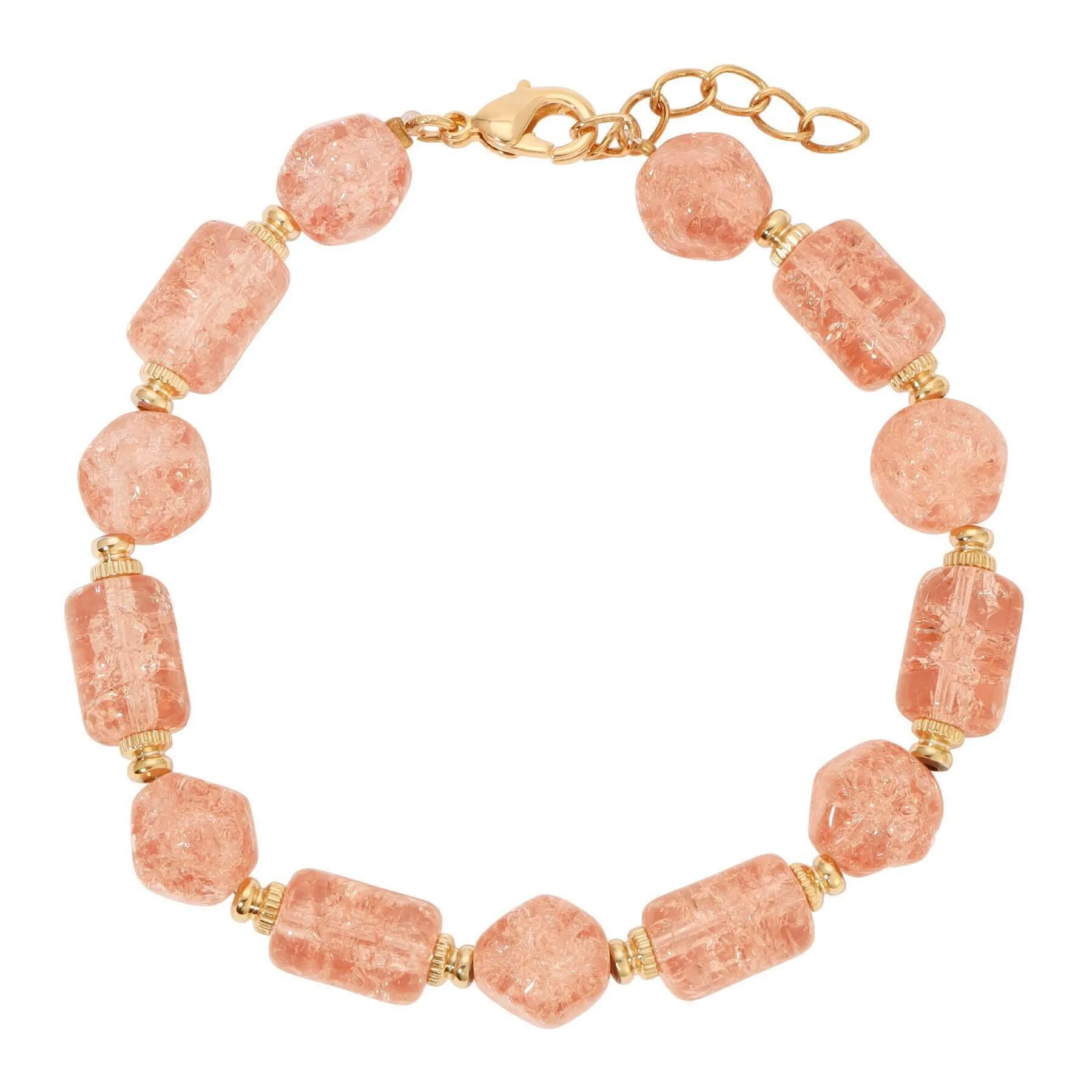 1928 Jewelry Beaded Peach Cracked Glass Bracelet 1928 Jewelry