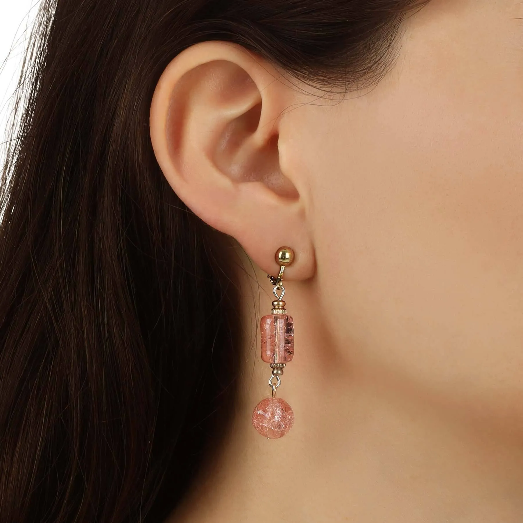 1928 Jewelry Beaded Peach Cracked Glass Clip On Earrings 1928 Jewelry