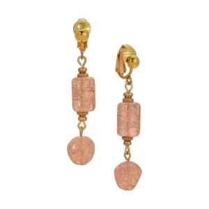 1928 Jewelry Beaded Peach Cracked Glass Clip On Earrings 1928 Jewelry