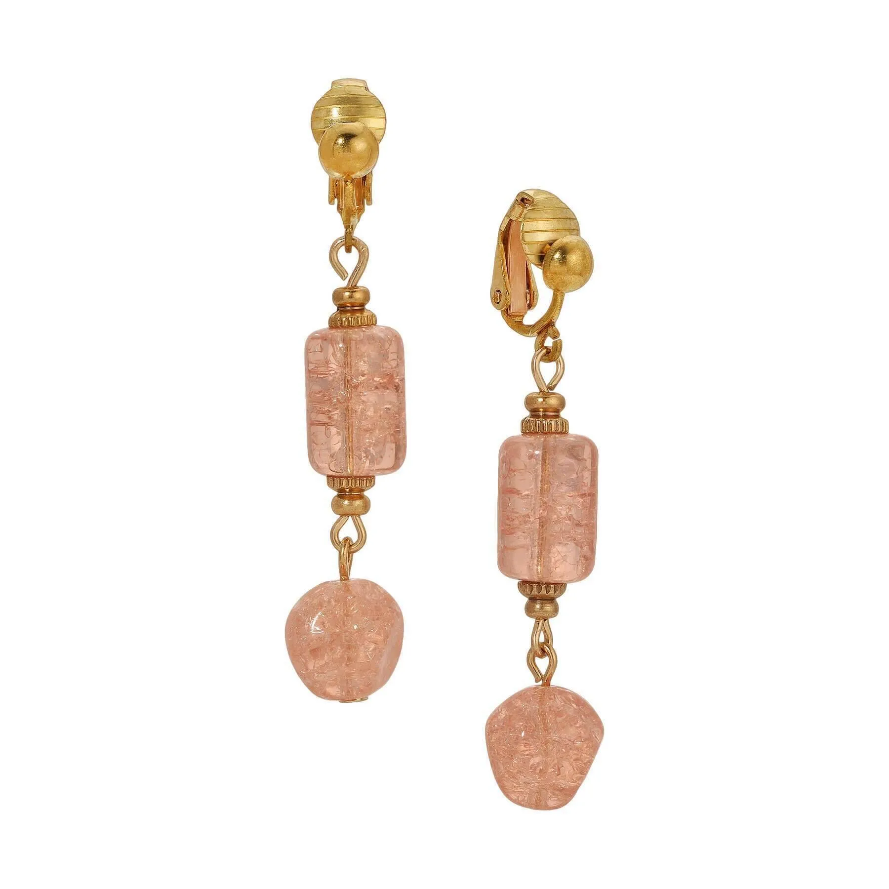 1928 Jewelry Beaded Peach Cracked Glass Clip On Earrings 1928 Jewelry