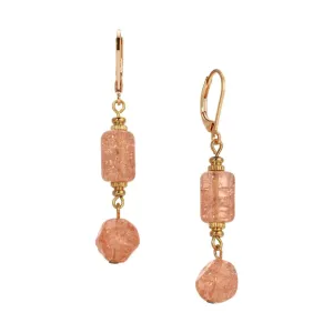 1928 Jewelry Beaded Peach Cracked Glass Dangling Earrings 1928 Jewelry