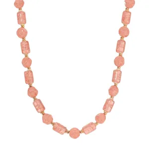 1928 Jewelry Beaded Peach Cracked Glass Necklace 16" 1928 Jewelry