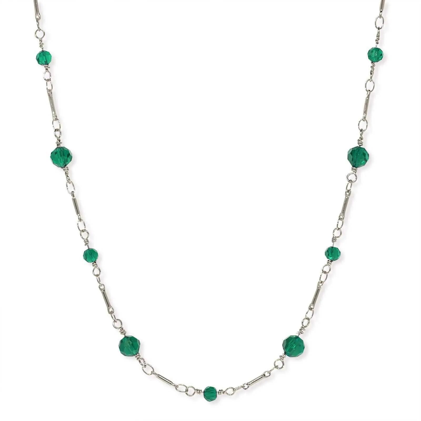 1928 Jewelry Beaded Silver Tone Chain Necklace 16" 1928 Jewelry