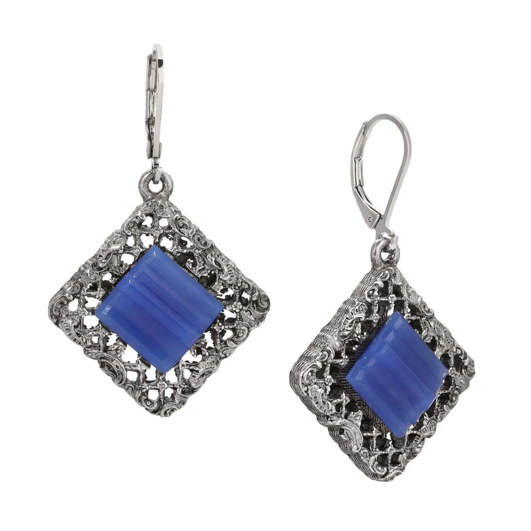 1928 Jewelry Belladonna Textured Ridged Glass Stone Filigree Drop Earrings 1928 Jewelry