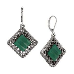 1928 Jewelry Belladonna Textured Ridged Glass Stone Filigree Drop Earrings 1928 Jewelry